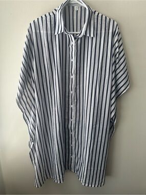 Striped Navy and White Button-Front Swim Coverup - NWOT